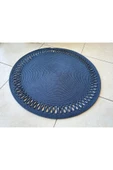HHKARTS Jüt Kenarları Desenli Yuvarlak Banyo Paspası Lacivert thumbnail 2