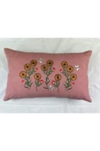 HHKARTS Pembe Renk Çiçek Desenli Nakışlı Yastık Kılıfı 30x50 | Kırlent Kılıfı Fermuarlı thumbnail 2