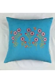 HHKARTS Mavi Renk Çiçek Desenli Nakışlı Yastık Kılıfı 40X40 | Kırlent Kılıfı Fermuarlı thumbnail 3