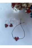 BAE ATOLYE Cam Murano  Kırmızı Kalp Cam Murano Küpe - 3