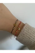 BAE ATOLYE 2’li  Arkadaşlık Dost Sevgili Bilekliği Kırmızı Siyah İp Bileklik - 1
