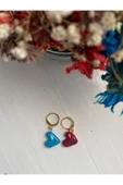 BAE ATOLYE Cam Murano Mavi ve Kırmızı Kalp Cam Murano Küpe Altın - 2