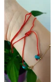 BAE ATOLYE Doğal Turkuaz Boncuklu Kırmızı Ip Bileklik thumbnail 2
