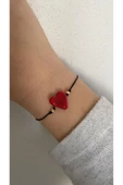 BAE ATOLYE Sevgililer Günü Hediyesi Kırmızı Kalp Siyah Bileklik Makrome Ip thumbnail 1