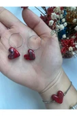 BAE ATOLYE Cam Murano  Kırmızı Kalp Cam Murano Küpe - 2
