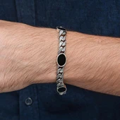 Siyah Oniks Taşlı Gurmet 925 Ayar Gümüş Erkek Bileklik thumbnail 3