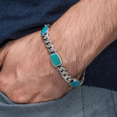 Firuze Taşlı Gurmet 925 Ayar Gümüş Erkek Bileklik Künye thumbnail 5