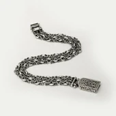 Çift Kral Zincir Desenli 925 Ayar Gümüş Erkek Bileklik thumbnail 9