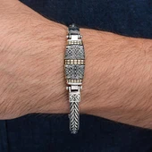 Yeni Tasarım Elişi 925 Ayar Gümüş Erkek Bileklik - 8