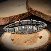 Yeni Tasarım Elişi 925 Ayar Gümüş Erkek Bileklik - 1