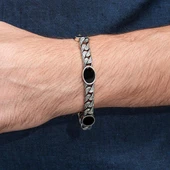 Siyah Oniks Taşlı Gurmet 925 Ayar Gümüş Erkek Bileklik thumbnail 5