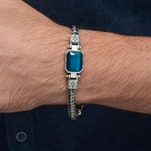 Mavi Taşlı 925 Ayar Gümüş Erkek Bileklik thumbnail 5