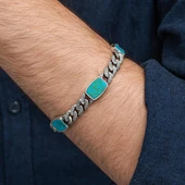 Firuze Taşlı Gurmet 925 Ayar Gümüş Erkek Bileklik Künye thumbnail 6