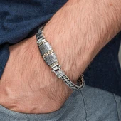 Yeni Tasarım Elişi 925 Ayar Gümüş Erkek Bileklik - 5