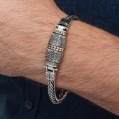 Yeni Tasarım Elişi 925 Ayar Gümüş Erkek Bileklik - 3