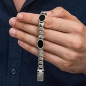Siyah Oniks Taşlı Gurmet 925 Ayar Gümüş Erkek Bileklik thumbnail 2