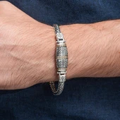 Yeni Tasarım Elişi 925 Ayar Gümüş Erkek Bileklik - 6