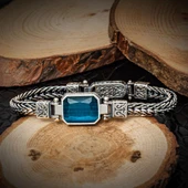 Mavi Taşlı 925 Ayar Gümüş Erkek Bileklik thumbnail 1