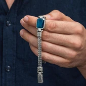 Mavi Taşlı 925 Ayar Gümüş Erkek Bileklik thumbnail 3