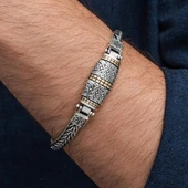 Yeni Tasarım Elişi 925 Ayar Gümüş Erkek Bileklik - 4