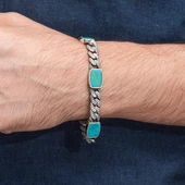 Firuze Taşlı Gurmet 925 Ayar Gümüş Erkek Bileklik Künye thumbnail 7