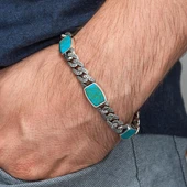 Firuze Taşlı Gurmet 925 Ayar Gümüş Erkek Bileklik Künye thumbnail 3