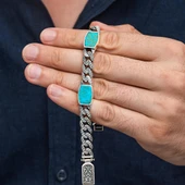 Firuze Taşlı Gurmet 925 Ayar Gümüş Erkek Bileklik Künye thumbnail 2