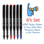 Kraf Roller Kalem 0.7 300G Mavi Kırmızı Siyah 6’lı Set - 1