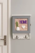 Dekoratif Gri Çerçeveli Ahşap Anahtarlık Kutusu – Kapaklı Duvar Tipi Askılık "Home" Yazılı BR-6635 thumbnail 1