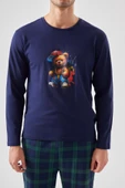 Erkek Pamuklu Ayıcık Baskılı Ekoseli Cepli Pijama Takımı - 4