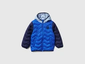 Erkek Bebek Mavi Logo Detaylı Kapüşonlu Mevsimlik İnce Mont thumbnail 1