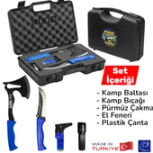 FIXIO 5’li Kamp Seti – Kamp Baltası, Kamp Bıçağı, El Feneri, Pürmüz Çakmak ve Plastik Çanta | Outdoo - 1