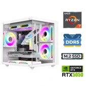 Xaser Elite X60 Ryzen 7 7800X3D 32GB DDR5 Ram 1TB M.2 NVMe SSD 8GB RTX5050 Sıvı Soğutmalı Masaüstü Oyuncu Bilgisayarı - 1
