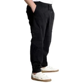 Büyük Beden Pantolon Gabardin Kargo Jogger Doğa 21927 Siyah - 2