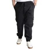 Büyük Beden Pantolon Gabardin Kargo Jogger Doğa 21927 Siyah - 1