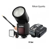 Godox V1 Nikon Flaş Kit (Yuvarlak Kafa) FULL Set - 1