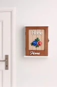 Dekoratif Ahşap Kapaklı Anahtarlık Kutusu – Gül Motifli ve "Home" Yazılı Duvar Askılığı BR-6629 thumbnail 1