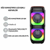 RGB LED Işıklı Bluetooth Hoparlör  1200 mAh Şarjlı, TWS, AUX, USB, TF Kart Girişi - 5