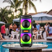 RGB LED Işıklı Bluetooth Hoparlör  1200 mAh Şarjlı, TWS, AUX, USB, TF Kart Girişi - 8