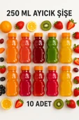 10 Adet Smoothie Detoks Şişesi Şeffaf Plastik Sızdırmaz Kapak Köşeli Meyve Suyu Şişesi 250 Ml - 1