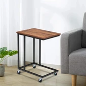 Koltuk Altı Sehpası Tekerli Zigon C Zigon Sehpa Takımı Siyah Metal Ayak Doğal Ahşap - 3