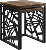 Modern Çok Amaçlı Siyah Metal Ayak 2'lİ Doğal Ahşap Zigon Sehpa - 2