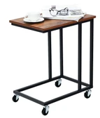 Koltuk Altı Sehpası Tekerli Zigon C Zigon Sehpa Takımı Siyah Metal Ayak Doğal Ahşap - 1