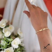 Burca Özel Dikdörtgen Motifli Hasır Kordonlu 14 Ayar Altın Plakalı Hediye Bileklik-402 thumbnail 2