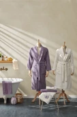 Butterfly 3d Nakışlı 6 Parça Bornoz/banyo/baş Havlusuaile Banyo Seti lila Mor - 11