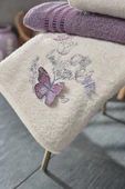 Butterfly 3d Nakışlı 6 Parça Bornoz/banyo/baş Havlusuaile Banyo Seti lila Mor - 10