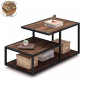 Orta Sehpa 3 Raflı Yan Sehpa Dekoratif Sehpa Metal Siyah Ayaklı Sehpa Doğal Ahşap - 3