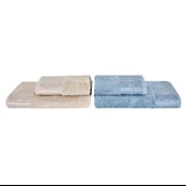 Karaca Home Lucia 4 Parça Banyo/Baş Havlusu Hamam Seti Mavi Bej thumbnail 1