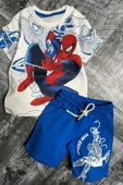 Erkek Çocuk Spiderman Digital ve Yazı Baskılı Kısa Kol Mavi Şortlu Takım thumbnail 1