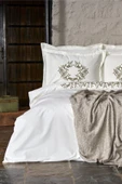 Casandra %100 Pamuk Çift Kişilik Nakışlı Nevresim Takımı Ekru thumbnail 9
